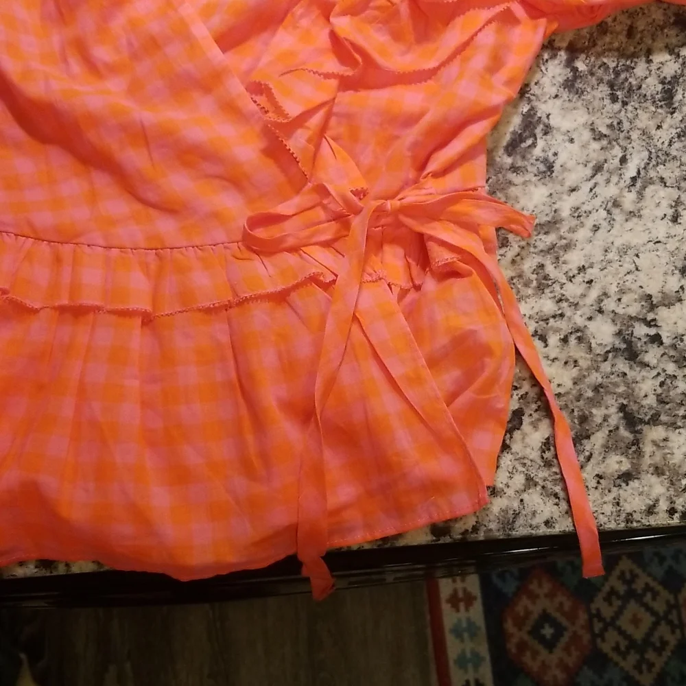 J Crew Gingham Plaid Ruffle Top NWT